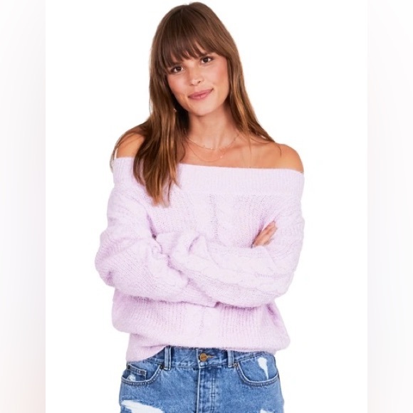 Amuse Society Miraflores Off the Shoulder Sweater in Lilac - Picture 3 of 7